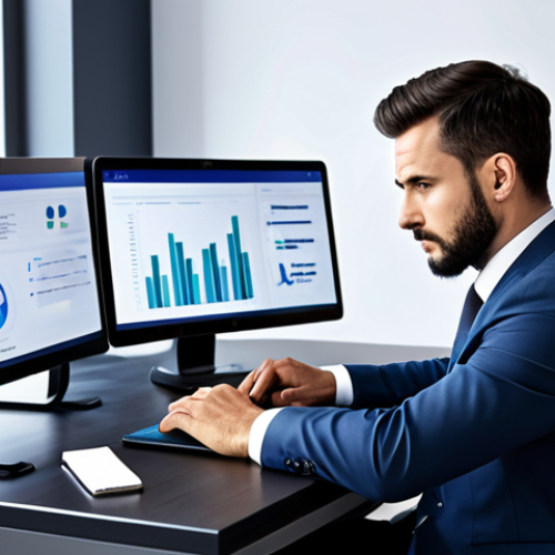 A professional individual, appearing slightly fatigued but determined, seated at a modern desk in a well-organized office. Multiple glowing screens (laptop, smartphone, tablet) surround them, displaying abstract digital data and subtle notification icons, subtly illustrating information overload. The subject is wearing modest business casual attire, with perfect anatomy, correct proportions, well-formed hands, proper finger count, and a natural pose. The lighting is professional, capturing high detail and a sense of the digital demands. Fully clothed, appropriate attire, professional dress, safe for work, appropriate content, family-friendly.