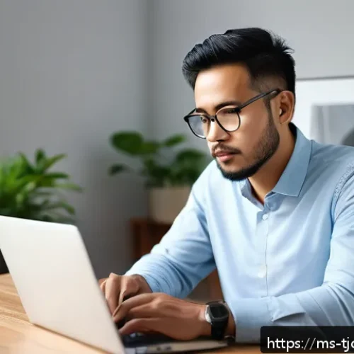 Home 30 테크노스트레스와 주의력 결핍 - A focused Malay man sitting at a clean, organized wooden desk in a quiet, bright room with natural d...